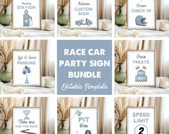 Editable Race Car Party Signs Bundle, Racing Birthday Food Drink Sign, Racing Favors & Gifts Two Fast Party Decor Template.