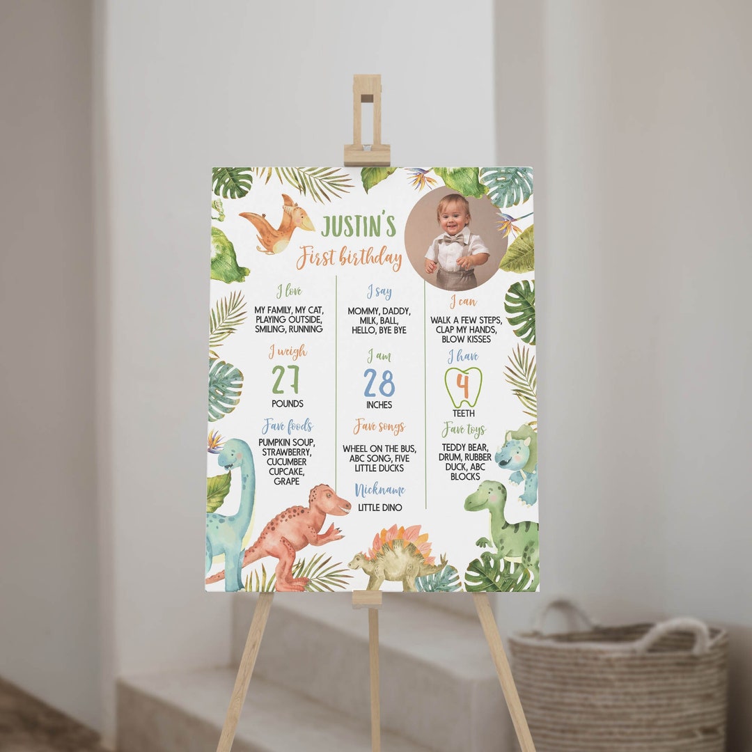 Dinosaur First Birthday Milestone Sign, Dinosaur 1st Birthday Photo ...