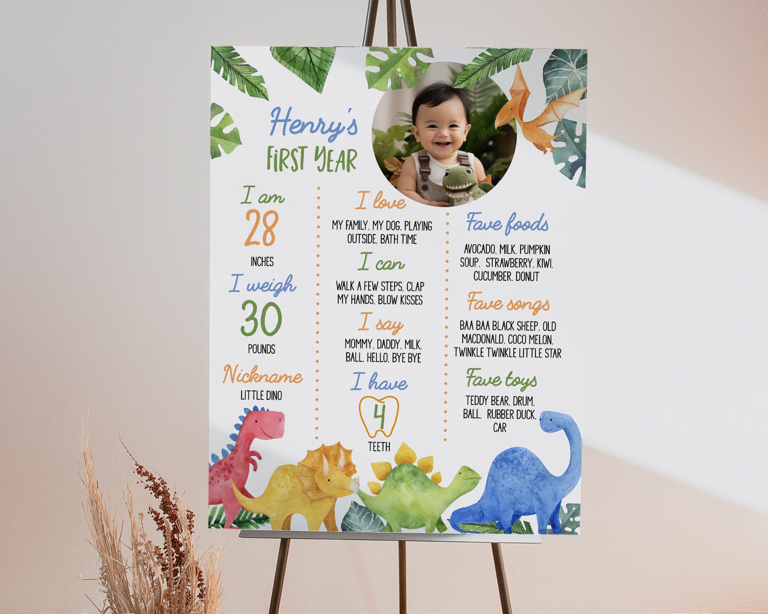 Dinosaur First Birthday Milestone Sign, Dinosaur 1st Birthday Photo ...