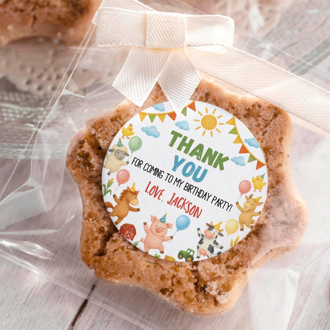 Farm Birthday Thank You Tag, Farm Party Animals Favor Labels, Barnyard ...