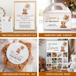 Editable Beary First Birthday Invitation Set, Neutral Bear 1st Birthday Bundle, Teddy Bear Birthday Decor Kit, Instant Download. T004 image 6