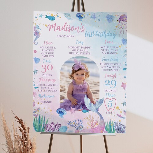 thumbnail image 2 of Mocsicka Oneder The Sea 1st Birthday Backdrop 7x5ft Purple Mermaid Under The Sea Happy First Birthday Party Decorations For Girls Starfish Shell... 2 of 9