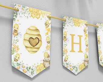 Bee Birthday Banner | First Bee Day Party Banner | Bumble Bee Birthday Decor | Editable Printable Banner | Instant Download | H003
