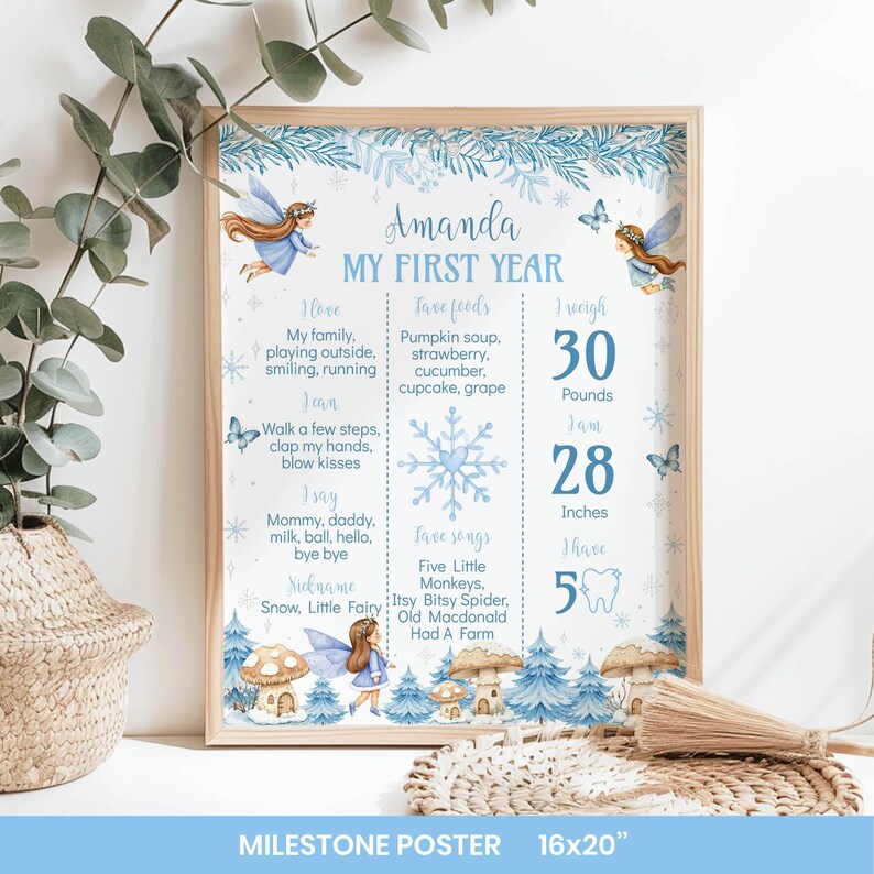 Winter Fairy Birthday Bundle | Woodland Fairy First Party Kit | Winter Onederland 1st Birthday Printable Set. W020 image 5