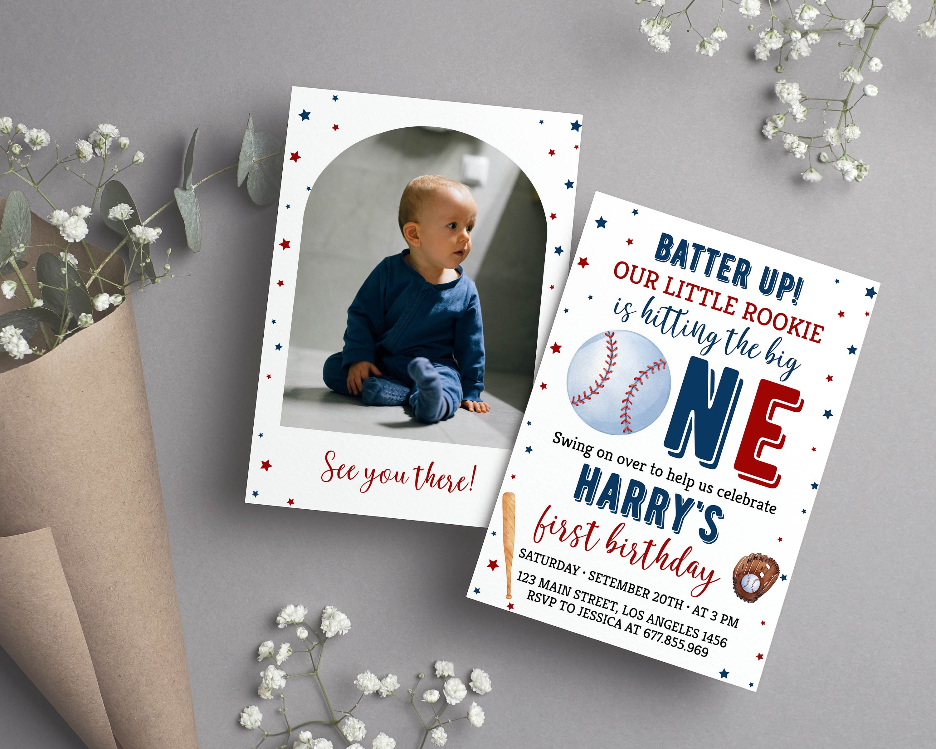 EDITABLE Baseball Birthday Invitation First Birthday Baseball Etsy