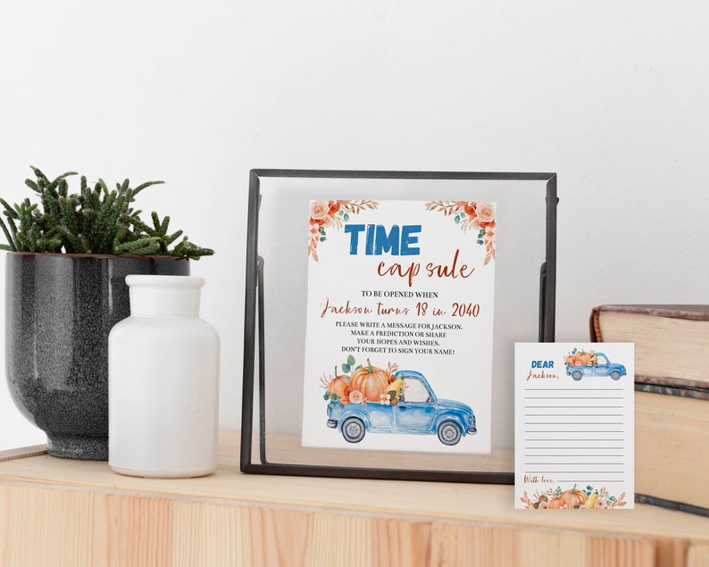 EDITABLE Our Little Pumpkin is Turning One Time Capsule Template, Pumpkin 1st Birthday Time Capsule & Cards Keepsake, Instant Download P004