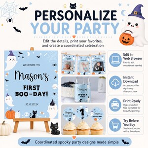 Editable Spooky One Birthday Invitation Bundle, Halloween 1st Birthday Party Decor Kit, Little Boo Birthday Package Instant Download. HA01 image 2