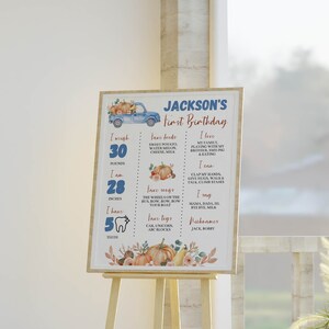 EDITABLE Our Little Pumpkin Is Turning One Milestone Board, Boho 1st Birthday Milestone Poster, Pumpkin Truck Birthday Instant Download P004