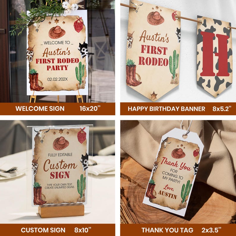 Paquete de invitaciones editables para mi primer cumpleaños de rodeo, kit para fiesta de primer cumpleaños de vaquero, paquete de decoración para cumpleaños del oeste, descarga instantánea. R007 imagen 5