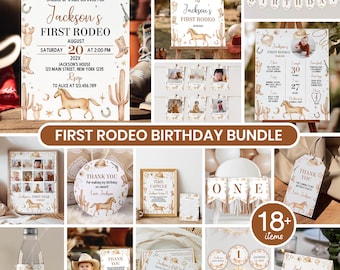 Editable My First Rodeo Birthday Invitation Bundle, Cowboy 1st Birthday Kit, Wild West Party Decor Package, Instant Download. R011