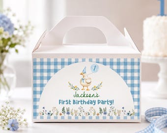 BEWERKBAAR One Silly Goose Gable geschenkdoos label, Silly Goose verjaardagsfeestje gunst, decoratie jongen 1e verjaardag, afdrukbaar. G005