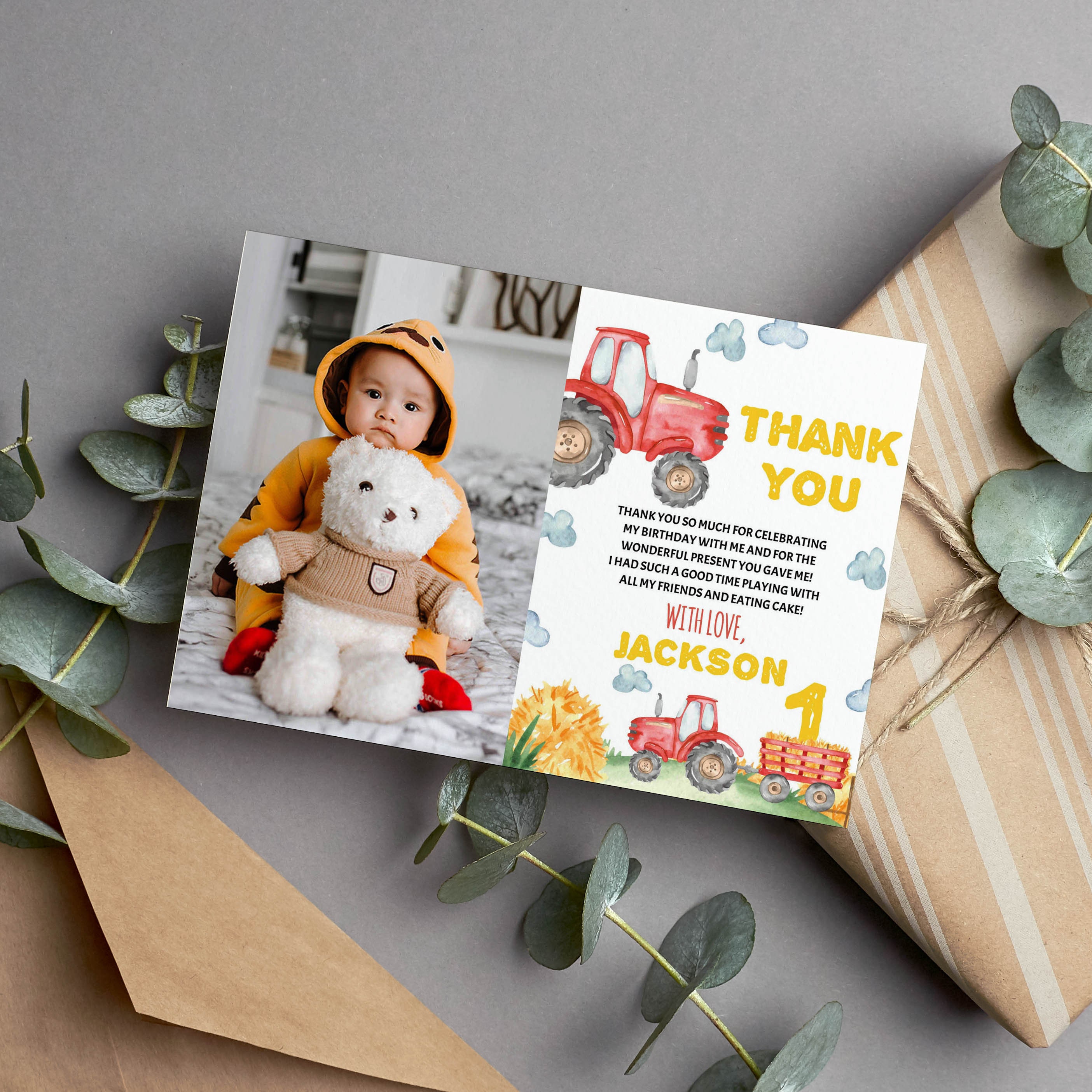 Green Tractor Thank You Card: Farm Birthday (instant Download
