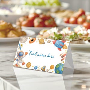 EDITABLE First Trip Around the Sun Birthday Food Label, Astronaut Party Tent Card, Solar System Birthday Buffet Label Instant Download. O016