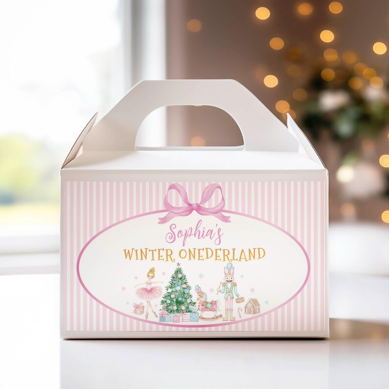 EDITABLE Winter Onederland Birthday Gift Box Label, Girl 1st Birthday Gable Label, Nutcracker Party Favor Label, Printable