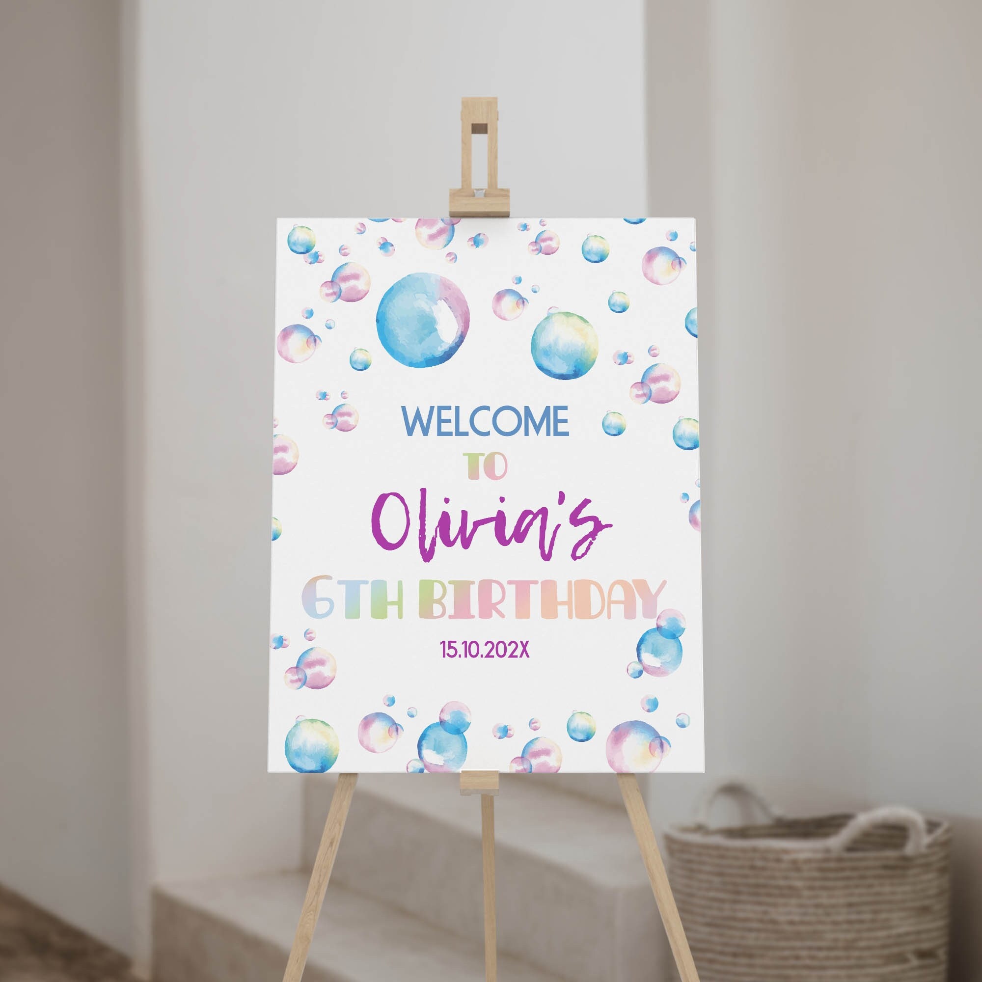 EDITABLE Bubble Welcome Sign, Bubble Birthday Party Welcome Poster, Pop On Over Birthday Decor, Garden Party Decor, Instant Download. #B007