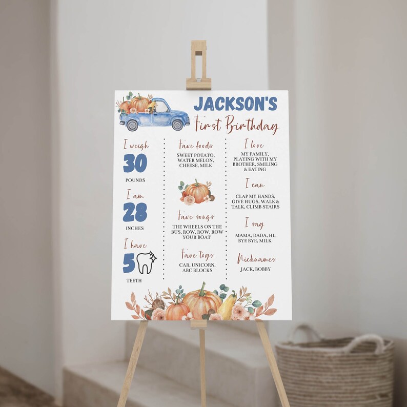 EDITABLE Our Little Pumpkin Is Turning One Milestone Board, Boho 1st Birthday Milestone Poster, Pumpkin Truck Birthday Instant Download P004