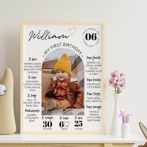 EDITABLE First Birthday Milestone Sign, Modern 1st Birthday Milestone Poster, One Year Photo Baby Milestone Board, Printable Template. #M004 image 3