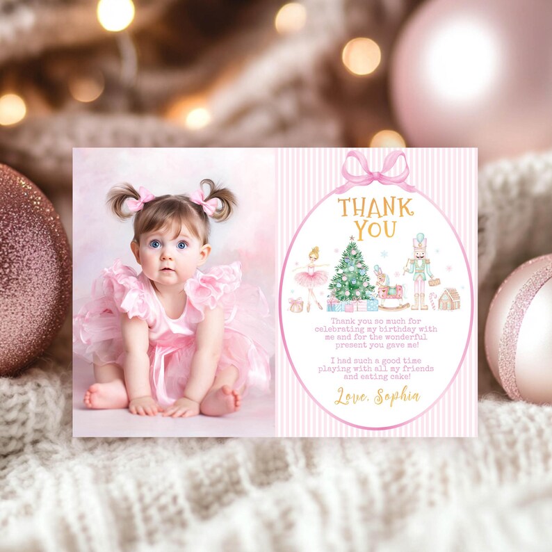 EDITABLE Winter Onederland Thank You Card, Nutcracker & Sugar Plum Fairy Thank You Note, Girl Birthday Card, Printable Template