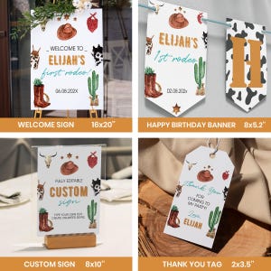 Editable Cowboy 1st Birthday Invitation Bundle, My First Rodeo Birthday Party Kit, Wild West Birthday Party Package, Printable Template R007 image 3