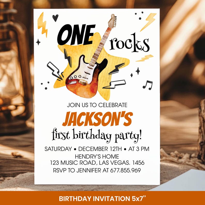 Editable Rock and Roll 1st Birthday Invitation Bundle, One Rocks ...