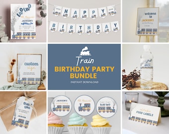 Editable Chugga Chugga Two Two Invitation Set, Train Boy 2nd Birthday Bundle, Train Birthday Decor Package, Printable Template. T008
