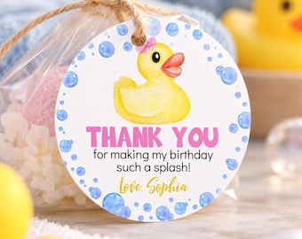 EDITABLE Rubber Duck Birthday Thank You Tag, Yellow Duck Birthday Favor Label, Party Favor Tag, 1st Birthday Printable Template. D008
