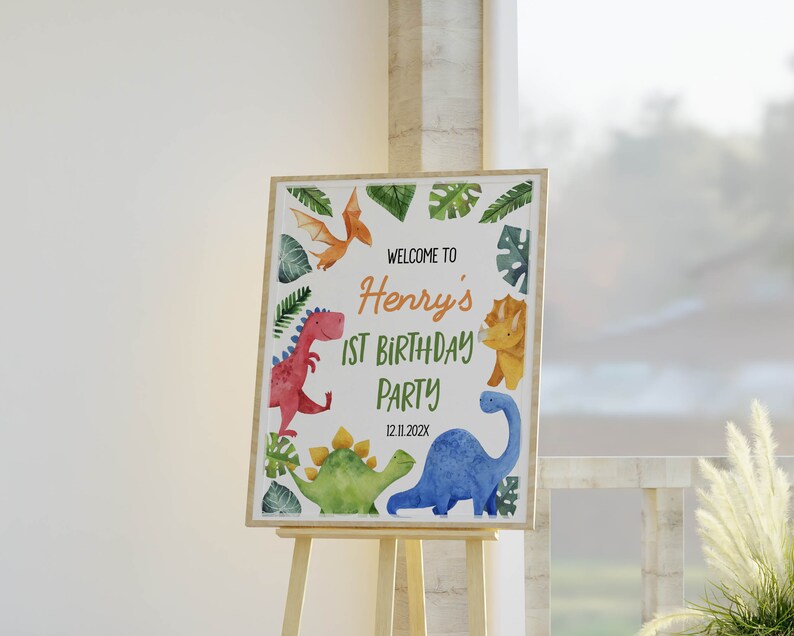EDITABLE Dinosaur 1st Birthday Welcome Sign, Dinosaur Party Decor, Dinosaur Birthday Party Sign, Dino Birthday Sign, Printable Template D006
