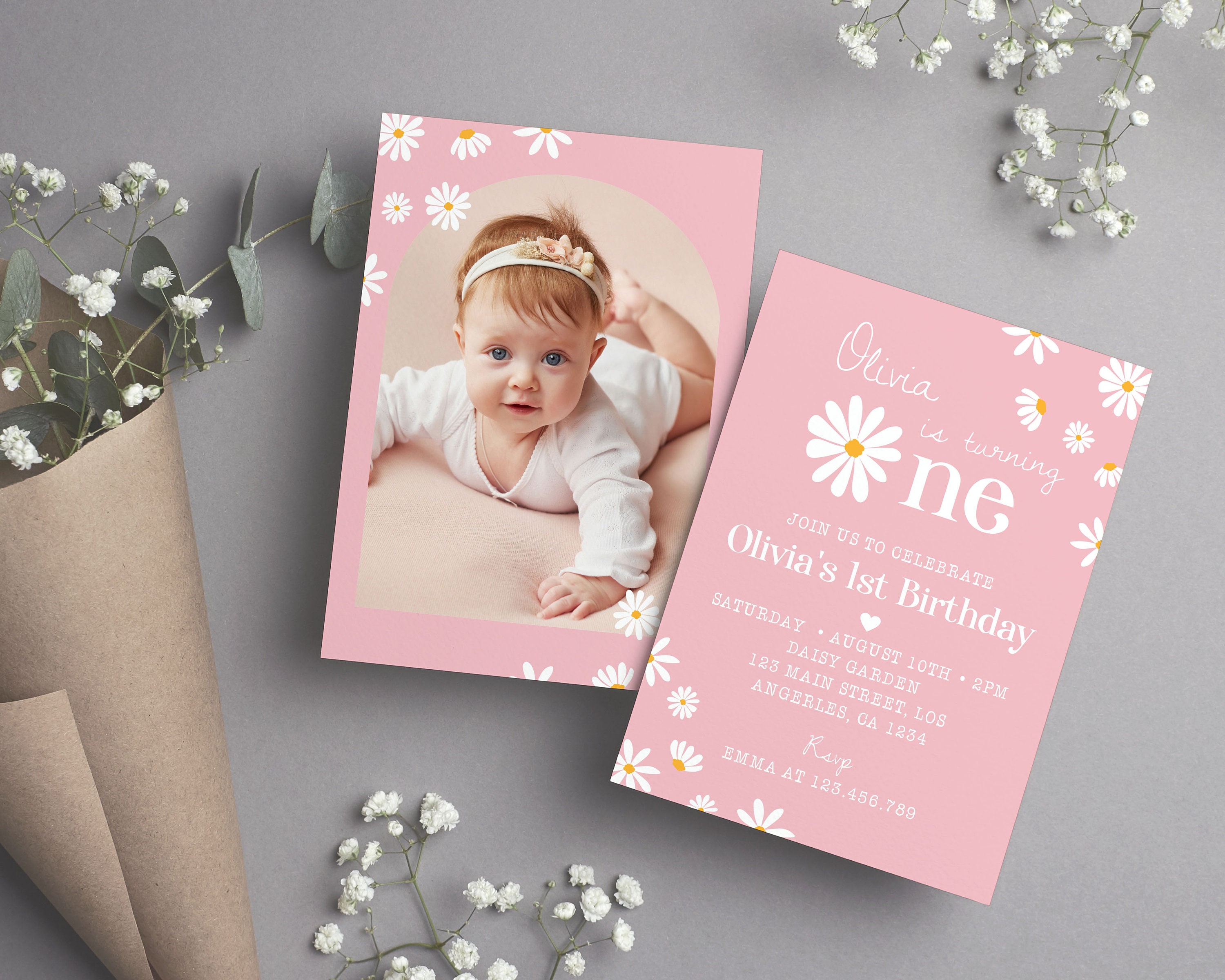 Editable Daisy Birthday Invitation Daisy First Birthday Etsy