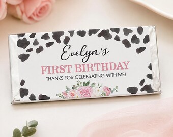 EDITABLE Holy Cow Birthday Party Chocolate Wrapper, Farm Girl 1st Birthday Candy Bar Wrapper, Cow Party Favors, Printable Template. C009