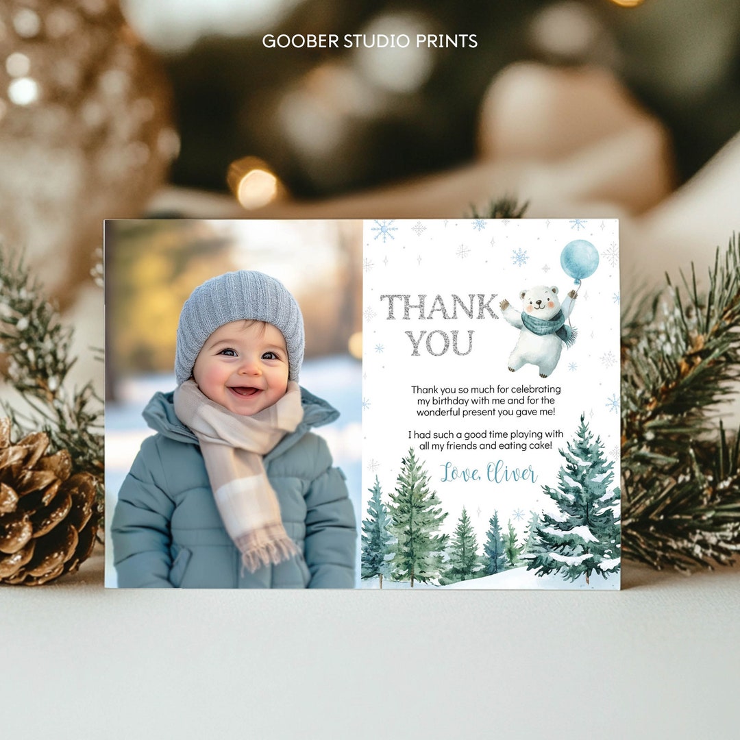EDITABLE Winter Onederland Thank You Card, Winter 1st Birthday Thank ...