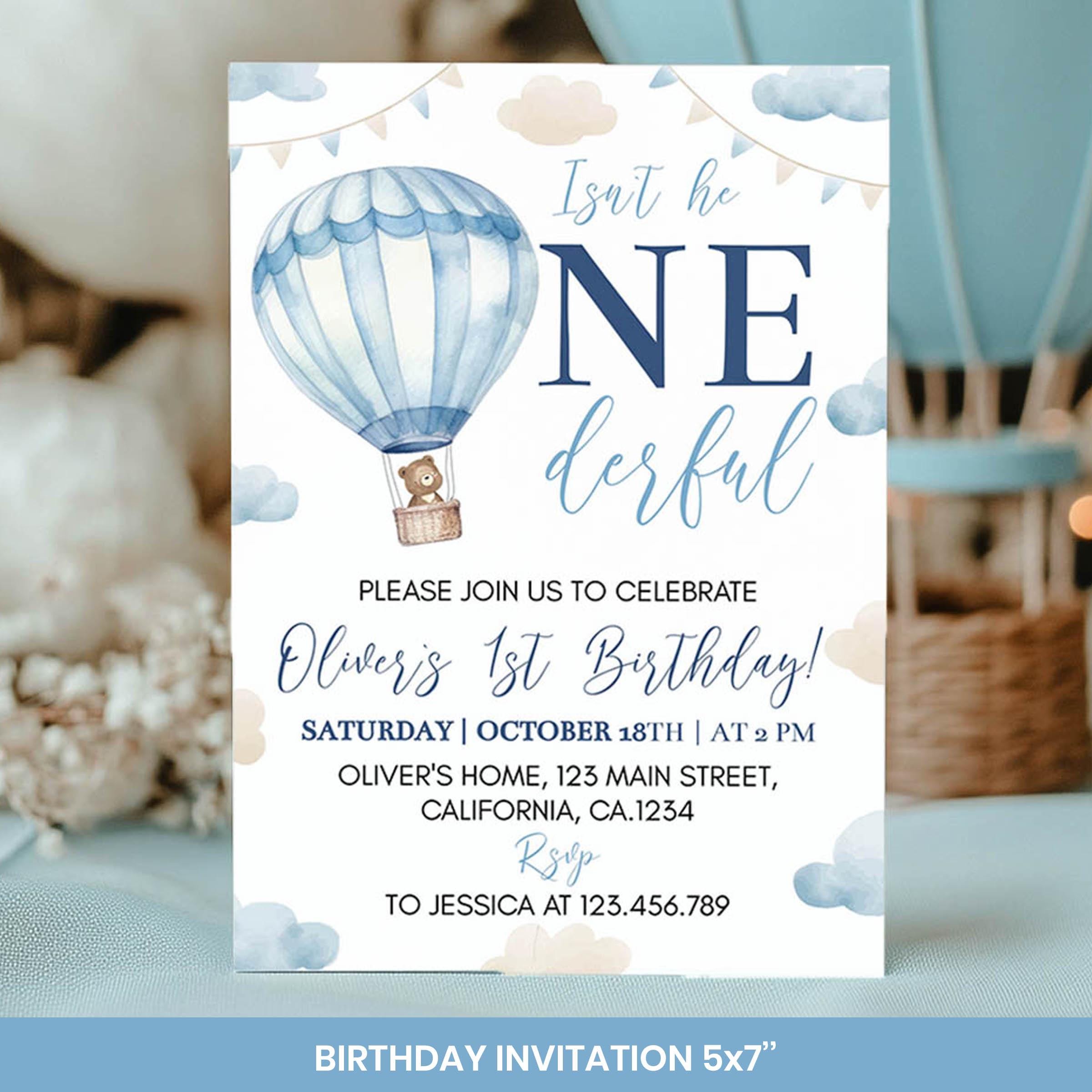Editable Teddy Bear Hot Air Balloon Birthday Invitation Bundle, Beary ...
