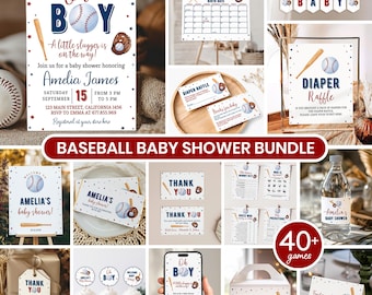 Editable Baseball Baby Shower Invitation Bundle, Sport Baby Shower Invitation, Oh Boy Little Slugger Is On The Way, Printable Template. B005