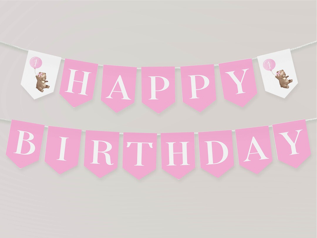 Editable Bear Birthday Banner, Teddy Bear Happy Birthday Banner, Beary ...