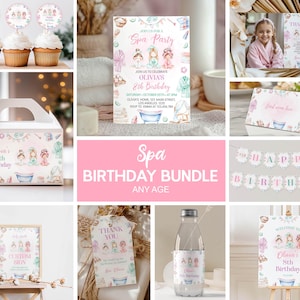Spa Birthday Party Invitation Bundle, Editable Spa Party Complete Set, DIY Spa Party Kit, Girl Birthday Party Package, Printable. S021