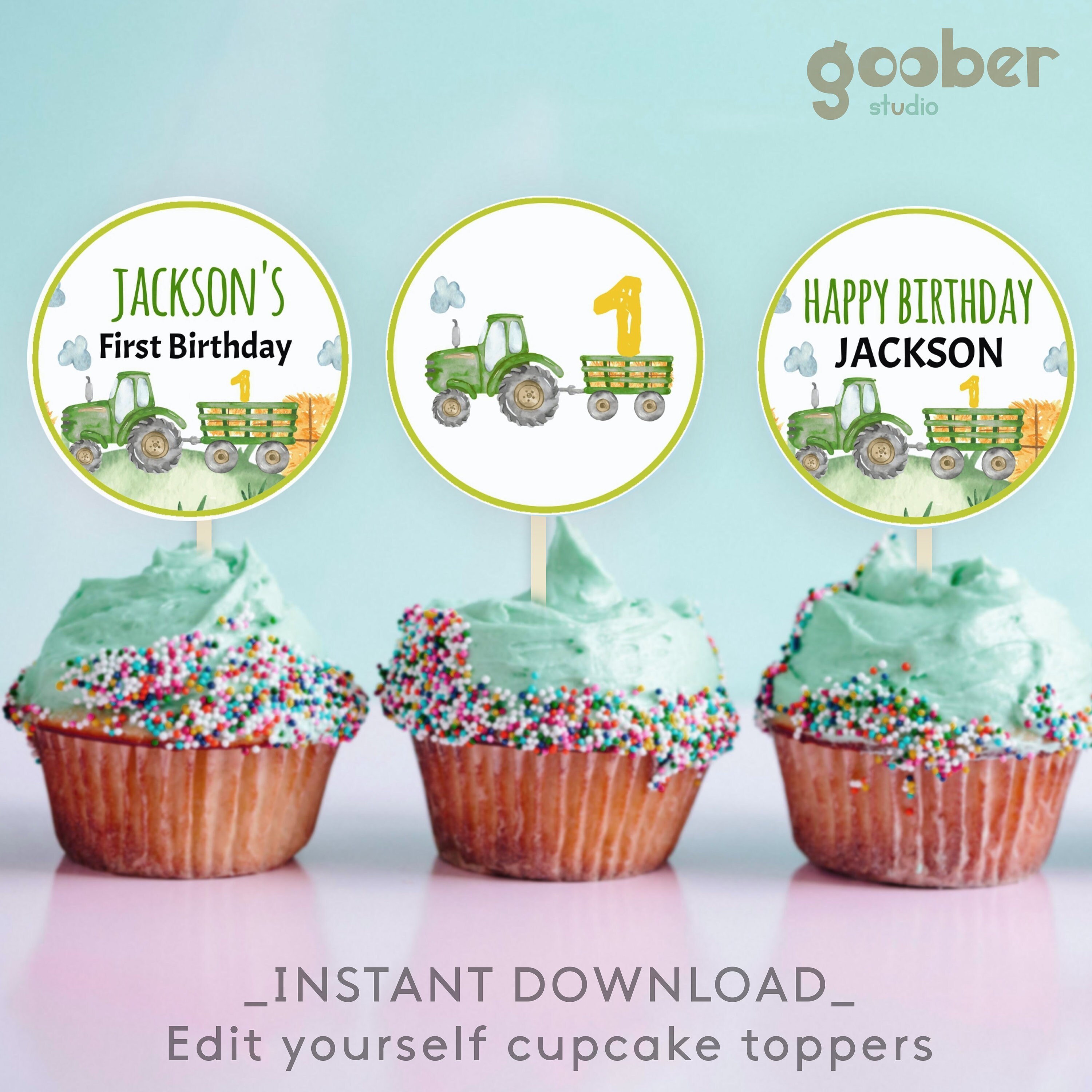 EDITABLE Tractor Cupcake Toppers John Deere Tractor Birthday - Etsy España