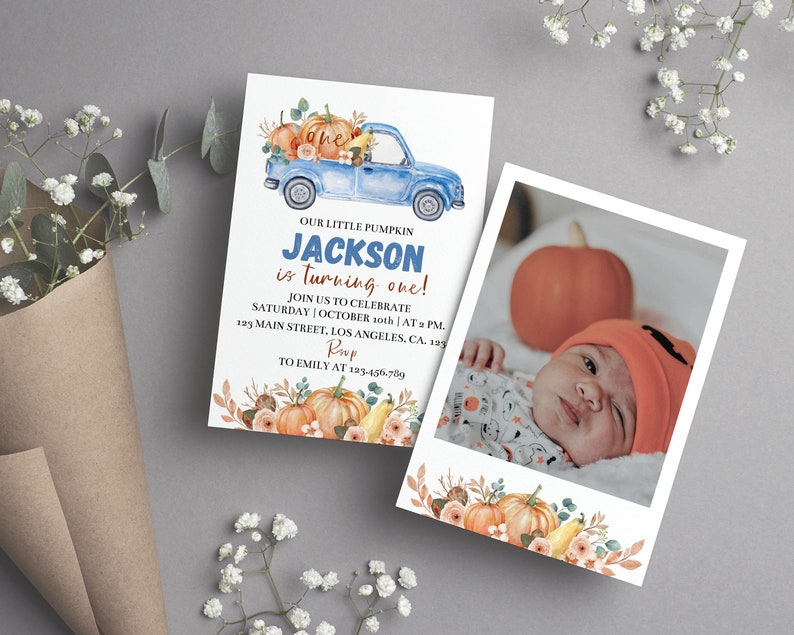 EDITABLE Our Little Pumpkin is Turning One Invitations, Pumpkin 1st Birthday Invite, Boho Fall Pumpkin First Birthday Instant Download P004