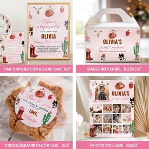 Paquete de cumpleaños de vaquera rosa para el primer rodeo / Set editable para fiesta de primer cumpleaños estilo western / Decoración imprimible para el primer rodeo de niña. R007 imagen 7
