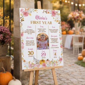 EDITABLE Little Pumpkin First Birthday Milestone Board, Autumn Girl 1st Birthday Sign, Boho Pumpkin Milestone Photo Poster, Printable. P015 image 3