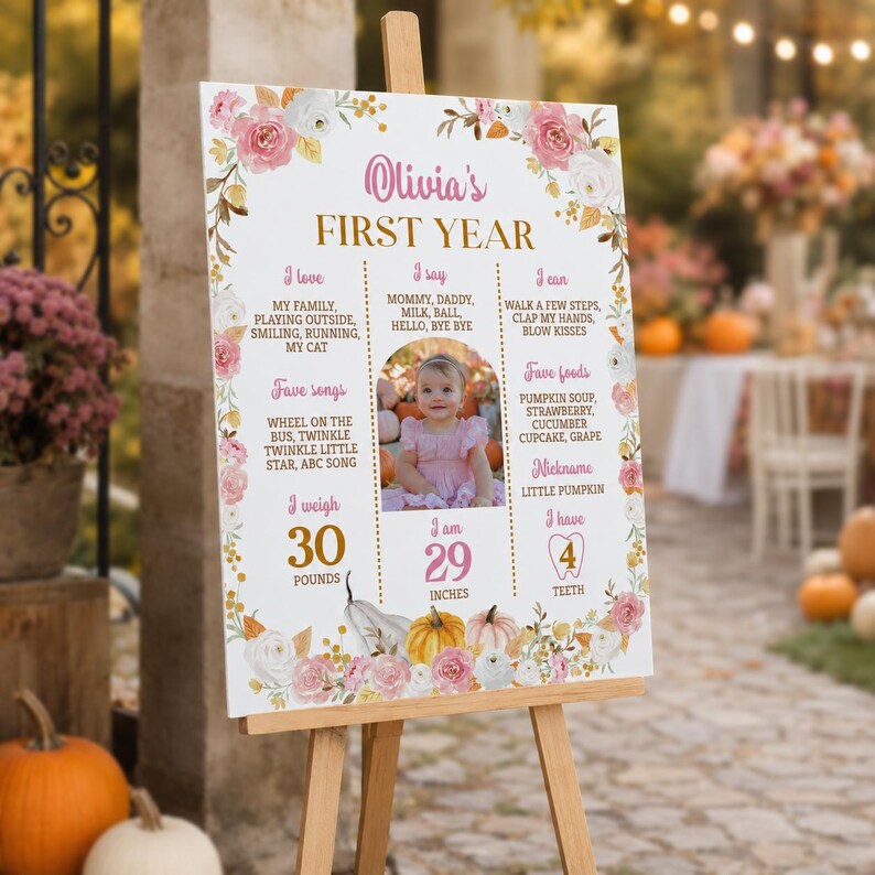 EDITABLE Little Pumpkin First Birthday Milestone Board, Autumn Girl 1st Birthday Sign, Boho Pumpkin Milestone Photo Poster, Printable. P015 image 3