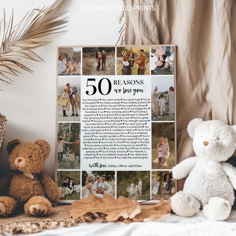 Editable 50 Reasons We Love You Poster, 50th Birthday Gift for Him for Her, Custom Photo Collage Gift, Personalized Printable Template. M004 image 5