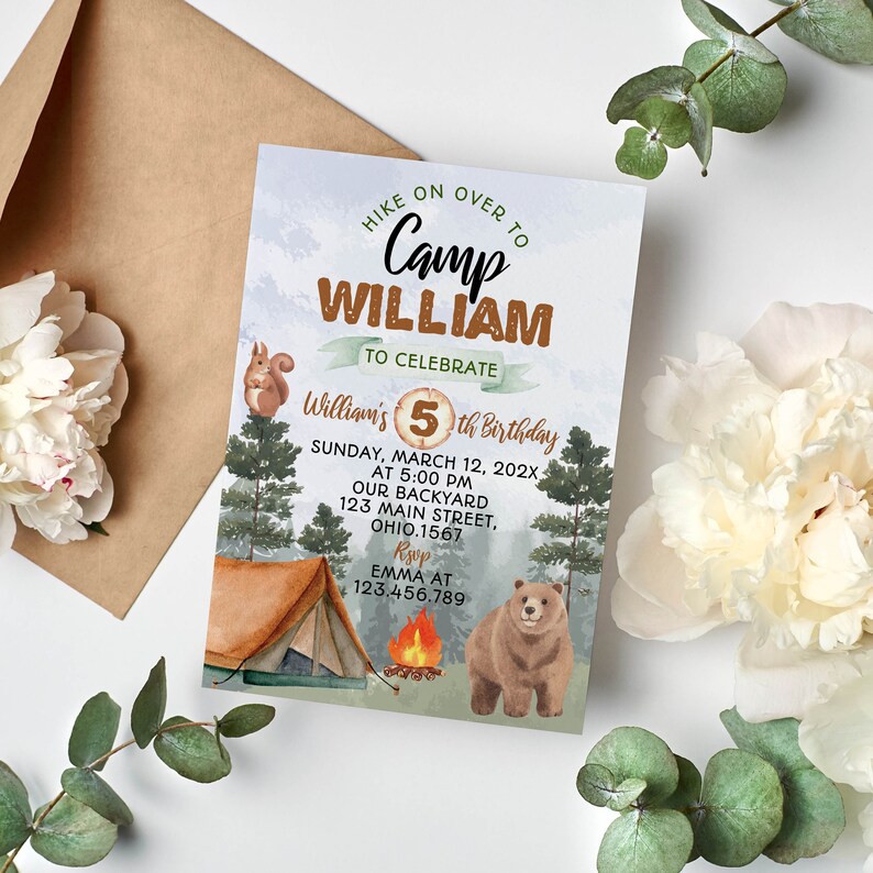 Editable Camping Birthday Invitation Little Camper Birthday Invitation Camp Out Party Invite Outdoor Birthday Instant