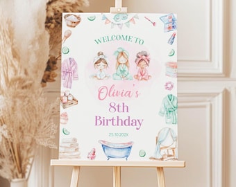 Spa Birthday Party Welcome Sign, Editable Spa-Themed Sign, DIY Printable Welcome Sign for Girls Spa Party, Girl Birthday Party Sign. S021