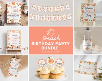 Editable As Sweet As a Peach Invitation Bundle, Peach Theme Birthday Party Kit, Summer 1st Birthday Party Package, Printable Template. P002