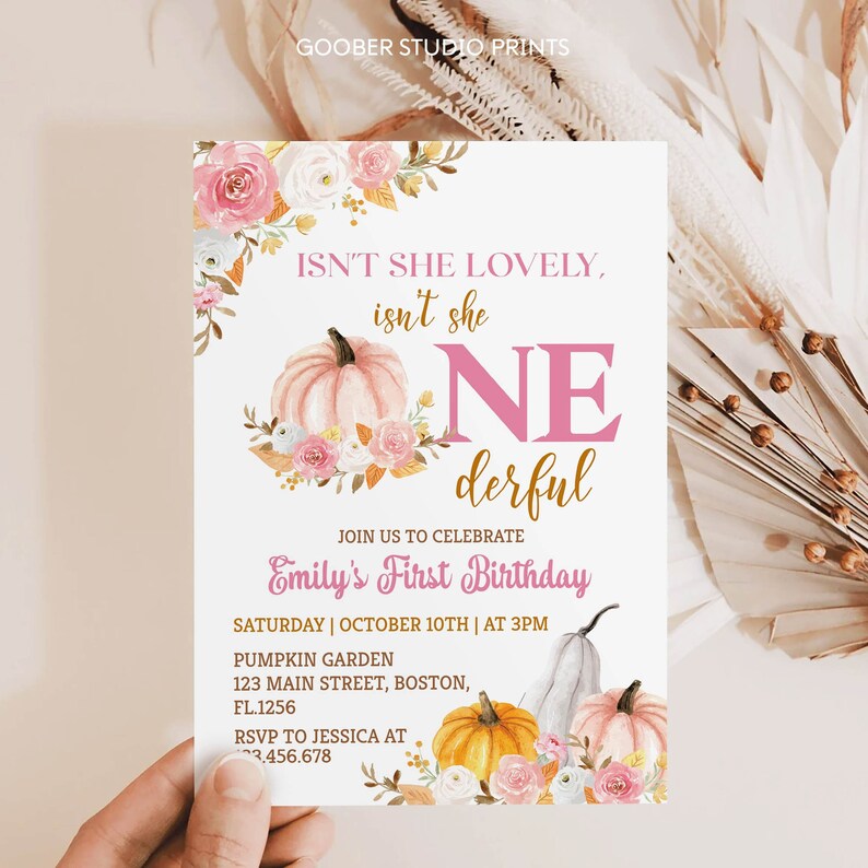 EDITABLE Our Little Pumpkin Is Turning One Invitation, Girl 1st Birthday Invite, Pumpkin First Birthday Invitation, Printable. P015