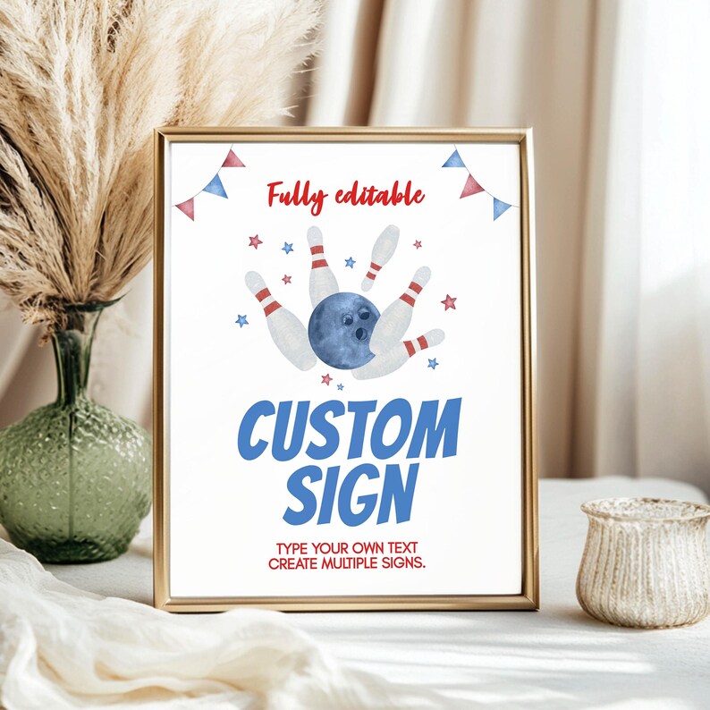Editable Bowling Birthday Sign | Printable Party Custom Sign | 8x10 Instant Download | Bowling Party Decorations | Editable Template