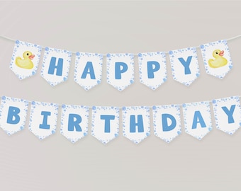 Editable Rubber Duck Birthday Banner, Rubber Duckie Banner, Yellow Duck Birthday Decor, Boy 1st Birthday Party, Printable Birthday Card D008