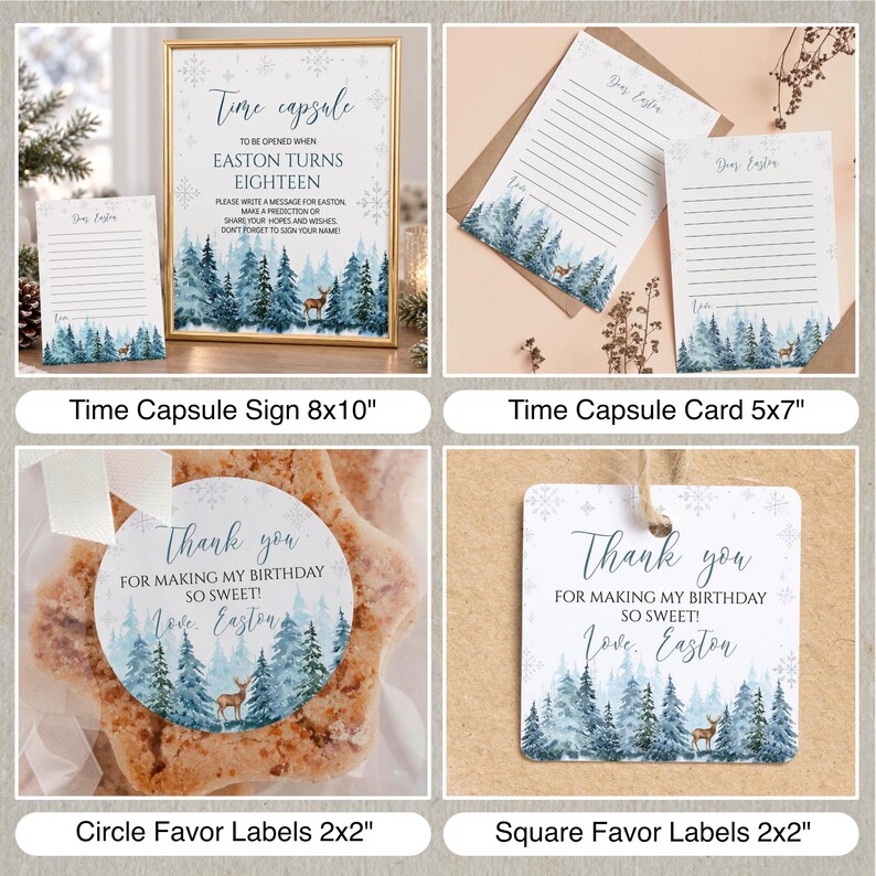 Winter Onederland Birthday Bundle | Winter Wonderland 1st Birthday Invitation Set | Woodland Deer Party Decor | Instant Download | W006 image 7