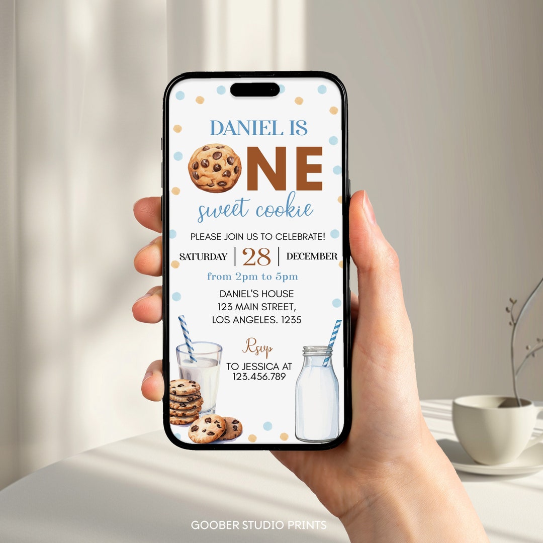 EDITABLE Milk and Cookies First Birthday Invitation, Boy 1st Birthday ...