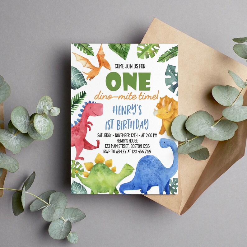 EDITABLE Dinosaur First Birthday Invitation, Dinosaur 1st Birthday Invitation, Dinosaur Invitation, Dino Party Invite, Instant Download D006
