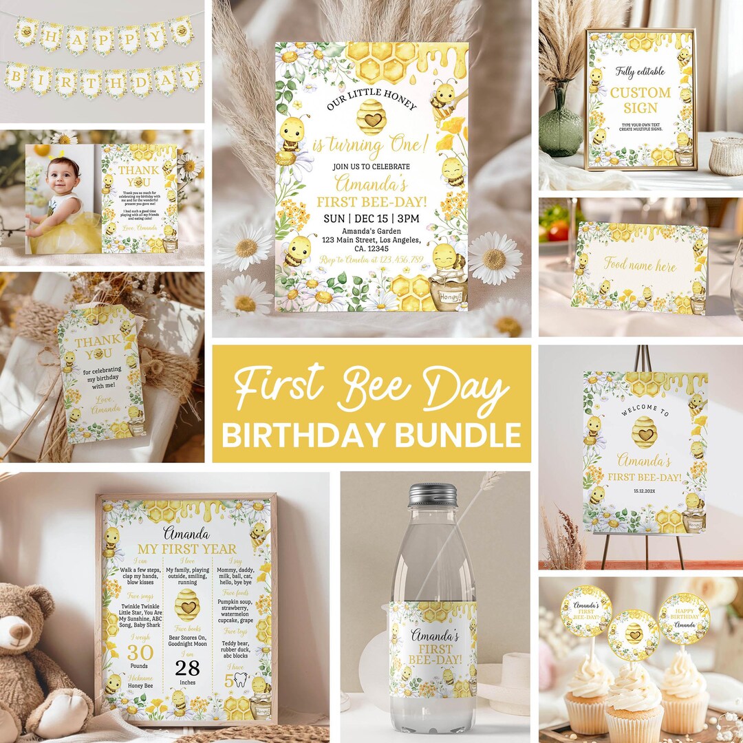 Bee Birthday Party Bundle | First Bee Day Birthday Decor Set, Bumble ...